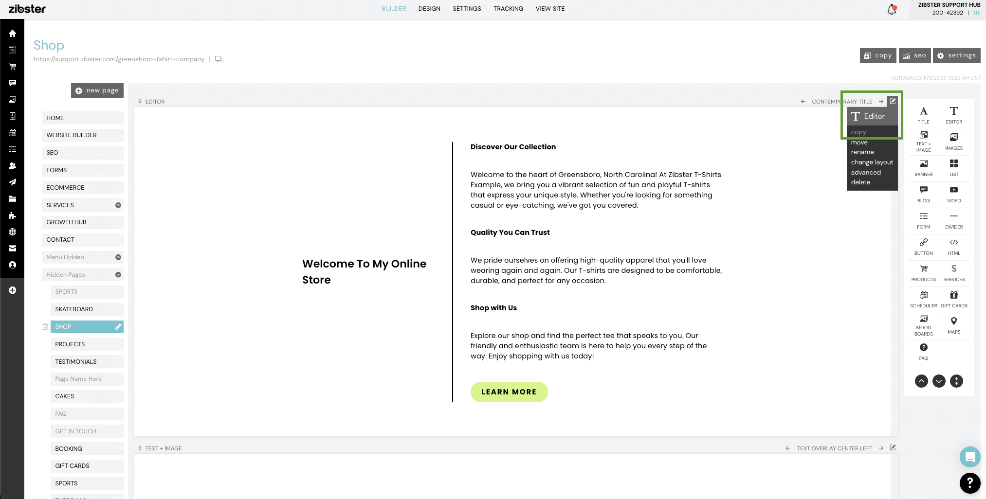 How To Create Copies of Blocks on Website Builder - Zibster Knowledge Base