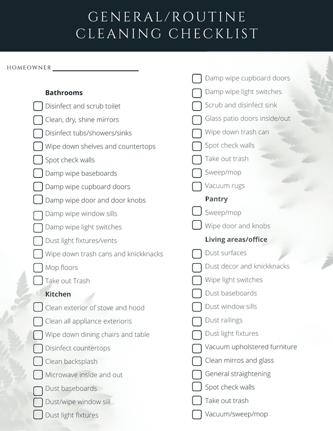 CHECKLIST - Chic Cleaning Services